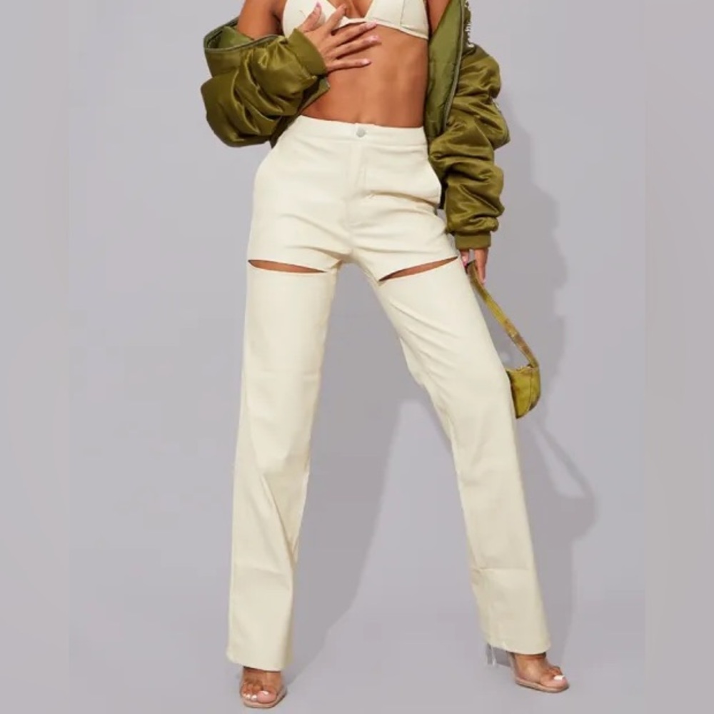 Missguided Cream Cut-Out Wide Leg Pants